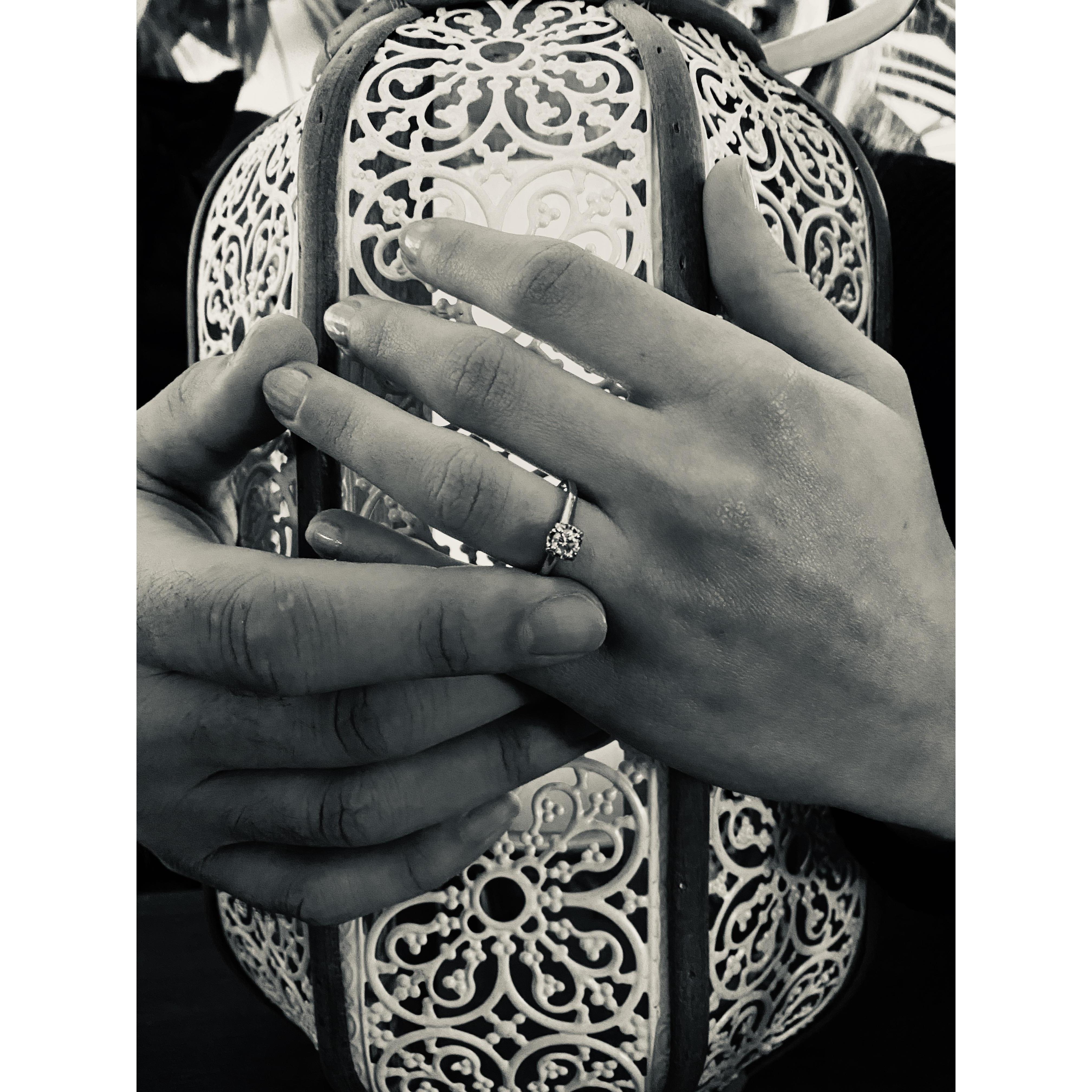 My engagement ring! It's my grandmother's original engagement ring. We are also blessed to be able to use their first wedding bands as well.