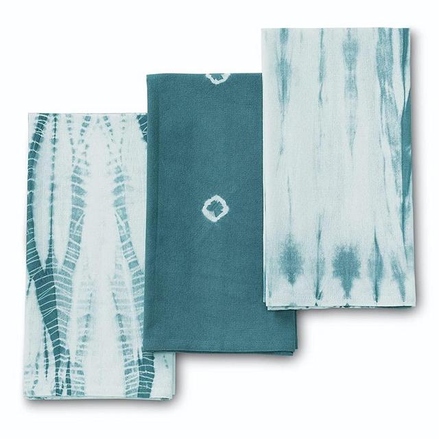 Folkulture Kitchen Towels or Dish Towels for Kitchen, 18x26 Inches Tea Towels with Hanging Loop or Hand Towels, Flour Sack Towels or Farmhouse Kitchen Towels, 100% Cotton, Set of 3, Indie Blueish Grey