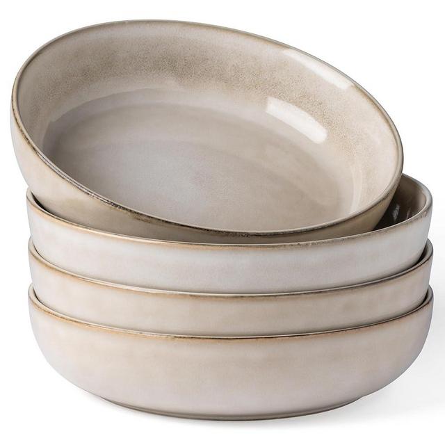 GBHOME 9'' Large Ceramic Pasta Bowls, 38oz Stoneware Pasta Serving Bowls Set of 4 for Kitchen, Wide Bowls for Fruit,Pasta,Salad,Oatmeal,Meal, Microwave Safe, Reactive Glaze-Cappuccino
