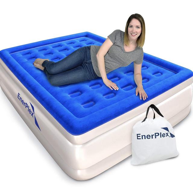 EnerPlex Never-Leak Queen Air Mattress with Built in Pump Raised Luxury Airbed Double High Queen Inflatable Bed Blow Up Bed 2-Year Warranty Manufacturer Guarantee