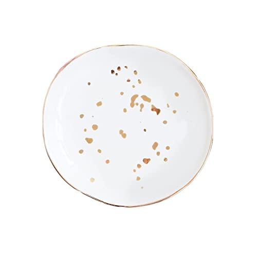 White Gold Speckled Jewelry Dish | Ceramic Circle Trinket Tray Home Decor Wedding Gift for Her Desk Organizer Accessories Small Ring Holder Gold Office Decor