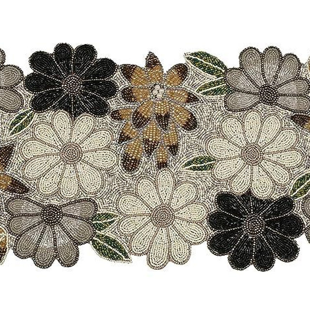 Floral Handmade Decorative Beaded Table Runner - Perfect for Christmas Easter Fall Harvest Autumn Thanksgiving Bridal Shower Table Décor - Handmade by Skilled Artisans- 13x36 - Brown Combo