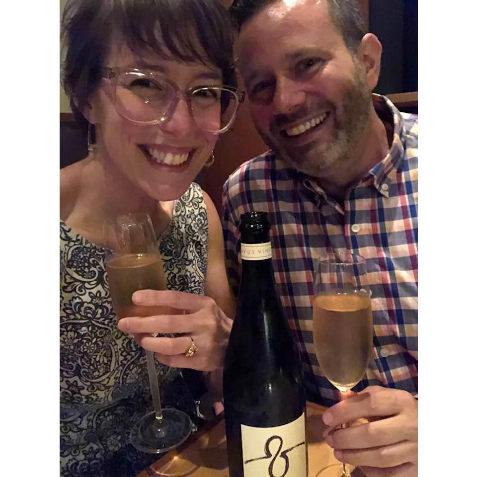 This is us the day we got engaged, toasting with one of our favorite bottles of champagne (Analemma) in one of our favorite places on Earth (Hood River)!