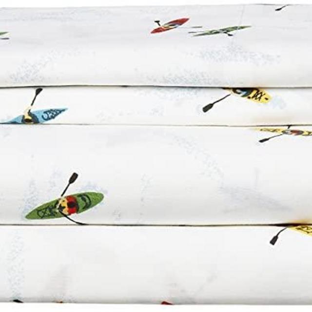 Eddie Bauer Home | Percale Collection Sheet Set-100% Cotton, Crisp & Cool, Lightweight & Moisture-Wicking Bedding, Queen, Kayaks