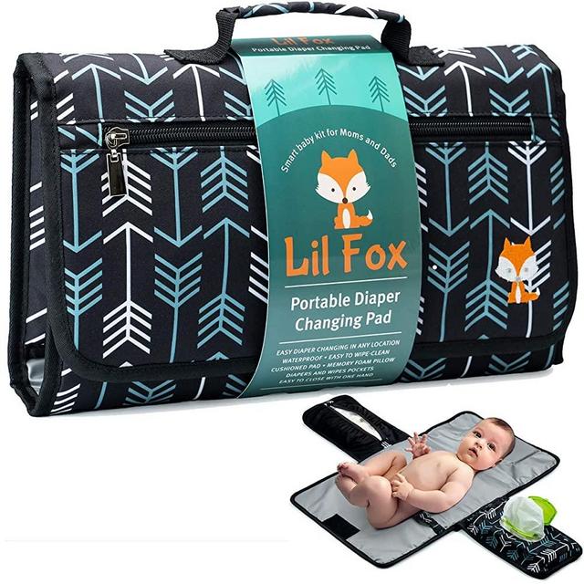 Baby Changing Pad by Lil Fox. Portable Changing Pad for Baby Diaper Bag or Changing Table Pad. One-Hand Diaper Change Pad. Baby Shower Gifts, Newborn Baby Essentials, Unisex Baby Stuff