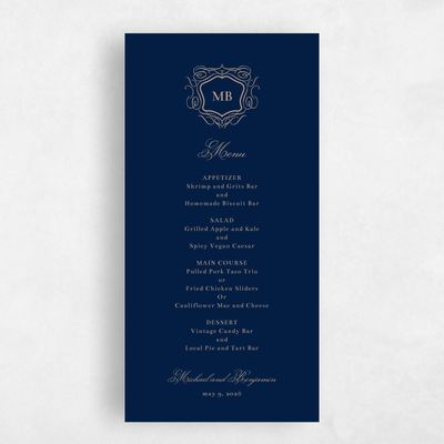 Navy, Blue Wedding Menu - Griffin