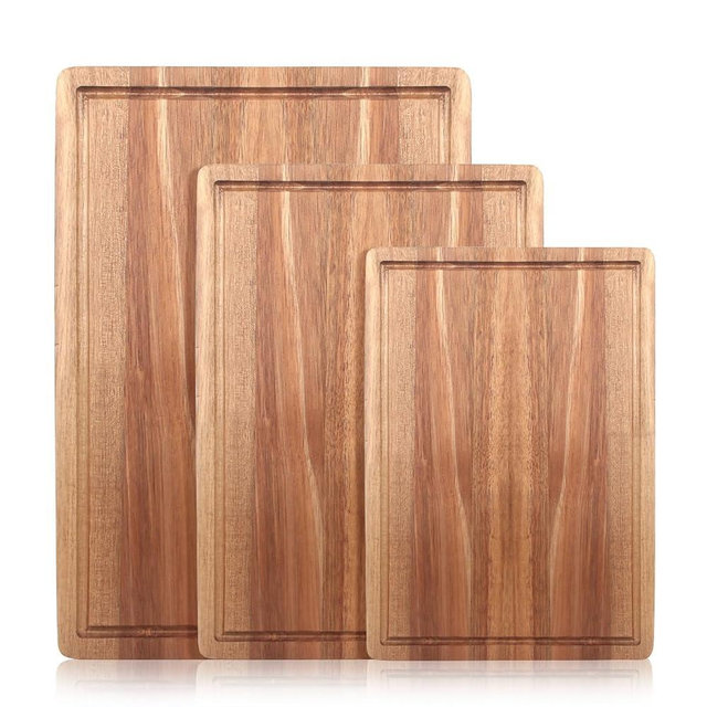 3 Psc Wooden Cutting Boards Set for Kitchen Meat Chopping Board Fruits Large Charcuterie Board Set Acacia Wood Cutting Board Vegetables Butcher Block Bread Serving Cheese Board Carving Board