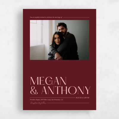 Dark Burgundy, Red Wedding Invitation - Vitoria Photo