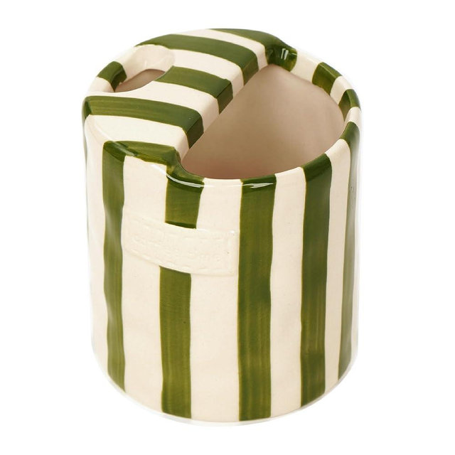 Annahom Striped Ceramic Coffee Mug with Sip Hole, Travel Coffee Cup for Hot & Iced Drinks, Hand-Painted Drinkware, Ready for Gift-Green