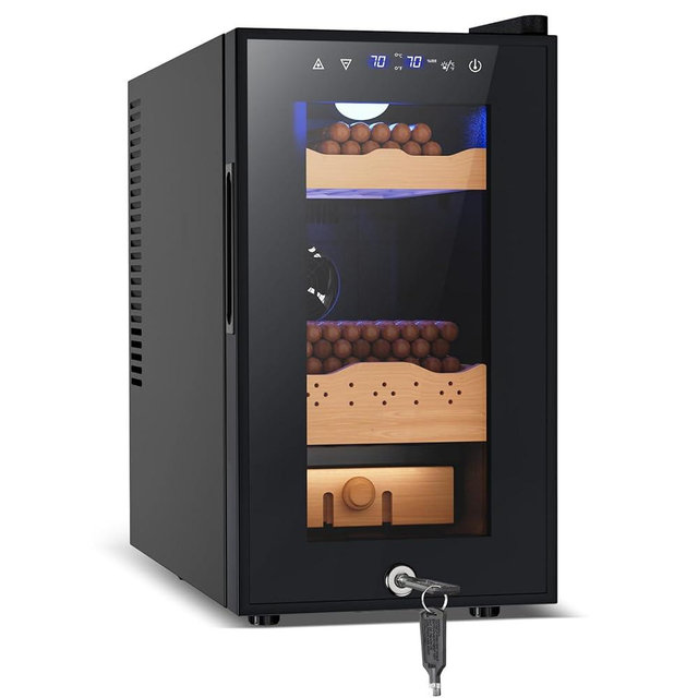 Tylza Cigar Humidor Cabinet 25L, Temp & Humidity Control Electric Humidors for Cigars, 170 Cigars, Digital Hygrometer, Safety Lock, Cigar Humidors with Cedar Wood Drawer Shelves, Cigar Gifts for Men