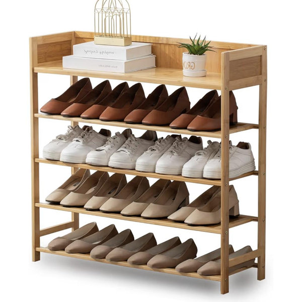 Bamboo Shoe Rack Organizer, 5 Tier Shoe Shelf Storage Organizer, for Entryway, Hallway, and Closet (Nature)