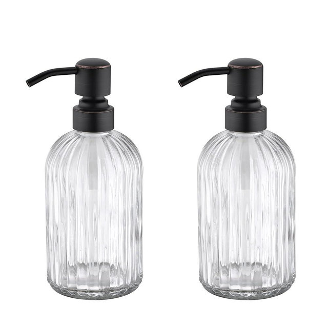 Leetcp Dish Kitchen Soap Dispenser, Oil Rubbed Bronze Bathroom Liquid Soap Dispensers,with Rustproof Stainless Steel Pump,16 Oz Clear Glass Bottle,2 Packs