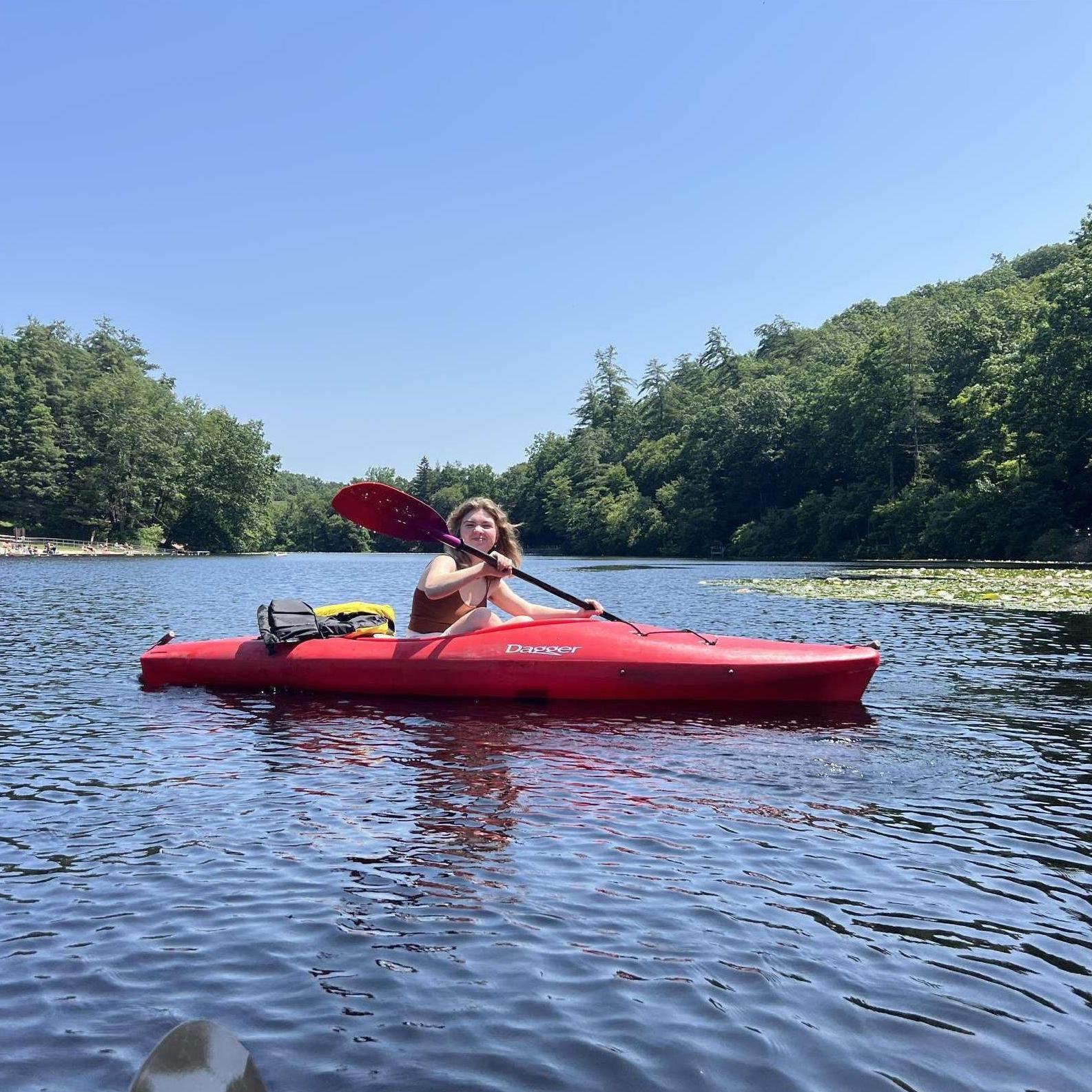 Eva on her and Evan's kayak date at Laurel Lake