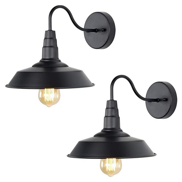 LNC Black Matte Wall Sconces 2 Pack Barn Vanity Lights, Gooseneck Lamp for Pathway, Bathrooms and Living Room A0224109