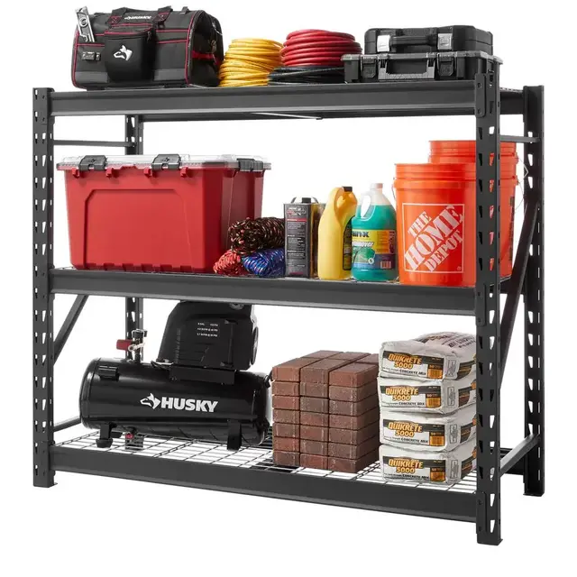 Black 3-Tier Heavy Duty Industrial Welded Steel Garage Shelving Unit (65 in. W x 54 in. H x 24 in. D)