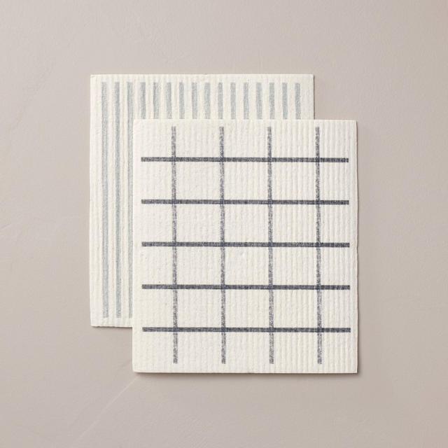 Grid & Stripe Reusable Dishcloth Sponges Gray/Blue/Cream - Hearth & Hand™ with Magnolia