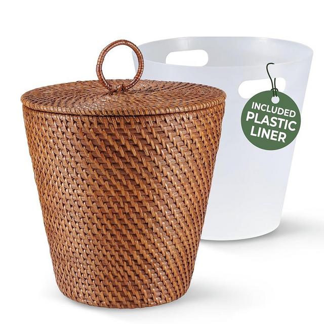 84ECO Rattan Trash Can with Lid, Rattan Waste Basket, Wicker Trash Can, Wicker Waste Basket for Bathroom