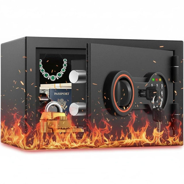 [𝟐𝟎𝟐𝟔 𝟎.𝟓𝐇 𝟏𝟕𝟎𝟎°𝐅] Small Fireproof Safe for Home, 14.8Lbs Heavy Duty Fire Safe Box for Office & Home Security, with Alarm System, Sensor LED Light, Wall Mountable, Mini Safes for Home Use