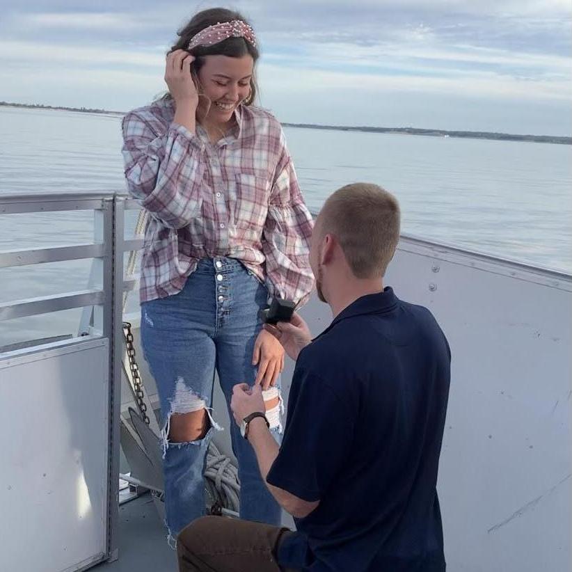 Mason asked me to marry him on October 17th, 2021 on a sunset cruise on Lake Texoma. I of course said yes!