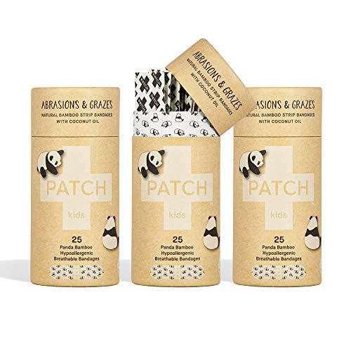 PATCH Kids Eco-Friendly Organic Bamboo Bandages for Abrasions & Grazes Hypoallergenic Wound Care for Sensitive Skin Compostable Biodegradable Latex Free Plastic Free Zero Waste Coconut Oil 25ct(3pack)