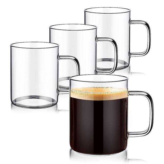 PunPun Large Clear Glass Coffee Mugs Set of 4, Clear Espresso Cups, Large Wide Mouth Glass Mugs with Big Handle, Heatable Coffee Mugs for Cappuccinos and Juice Glass Cups(17oz. / 500 ml) …