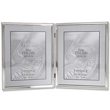 Lawrence Frames Polished Silver Plate 8x10 Hinged Double Picture Frame - Bead Border Design