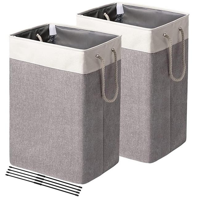 FairyHaus Laundry Hampers 2 Packs, Freestanding Laundry Baskets with Handles, Collapsible Large Dirty Clothes Hampers for Laundry, Foldable Laundry Basket Laundry Hamper for Bedrooms Bathroom Grey 72L
