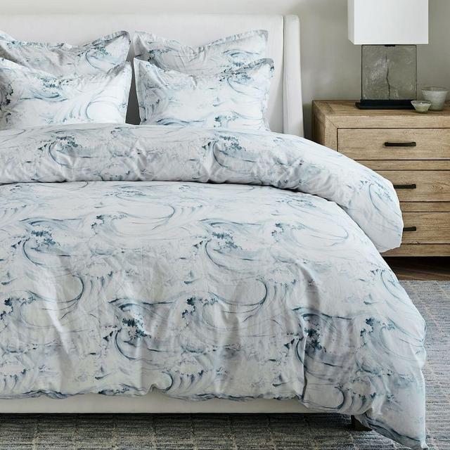 Blue Stinson Wave Organic Cotton Duvet Cover, Full/Queen