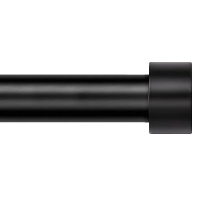 Zeerobee Curtain Rods for Windows 28 to 48, 1 Inch Black Curtain Rod Set, Heavy Duty Drapery Rods with Adjustable Curtain Rods, Outdoor Modern Curtain Rod with Simple End Caps, 32"-48", Black