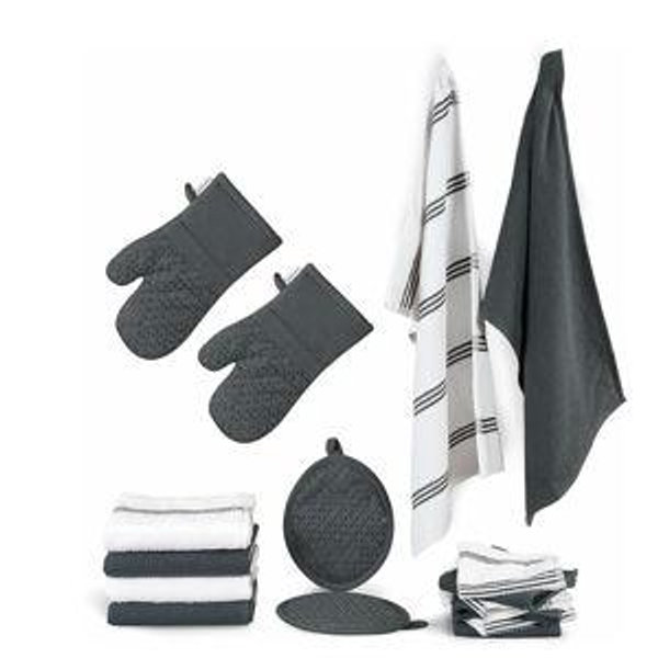 Lane Linen Kitchen Towels and Dishcloths Sets - 16 Pc Kitchen Essentials for New Home, Heat Resistant Silicone Oven Mitts & Pot Holder, Absorbent Terry Kitchen Towels, Dish Towels for Kitchen - Grey
