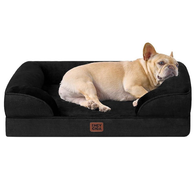 EHEYCIGA Orthopedic Dog Bed for Medium Dogs, Waterproof Memory Foam Medium Dog Beds with Sides, Non-Slip Bottom and Egg-Crate Foam Pet Couch Bed with Washable Removable Cover, Black