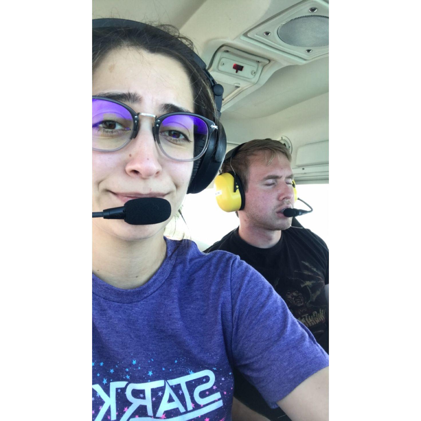 Flying to OK, he said he'd keep his eyes closed until we got there. - July 2019