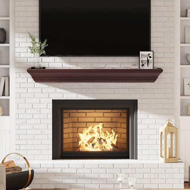 Eshoma 60 Inch Floating Shelf - Handcrafted Wood Mantel for Over Fireplace, Fireplace Mantel 60 Inch with Invisible Heavy Duty Wood Bracket, Coffee, 60 X 8 X 6
