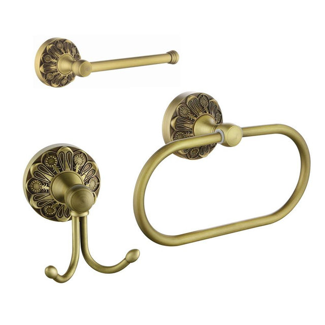 ★★★ Star Bathroom Combination, Wall Hook + Towel Ring + Toilet Paper Holder, Brass Bathroom Accessories Set