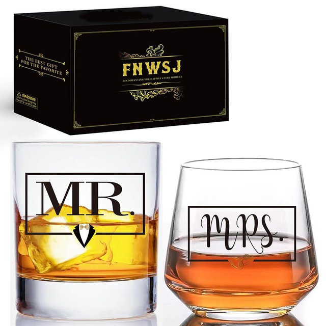 Mr and Mrs wine and Whiskey Glass Set, Wedding toast Wine Glasses for Bride and Groom, Engagement Gifts for Couples, Unique Bridal Shower gifts, Wedding Anniversary keepsake Wine Glasses -12
