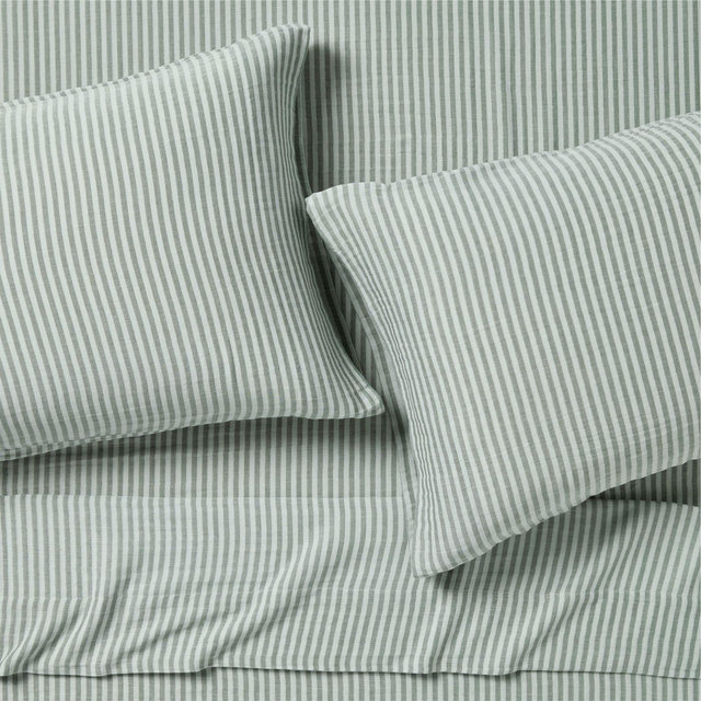 Supersoft Green Stripe 100% Organic Cotton Gauze Kids Queen Sheet Set