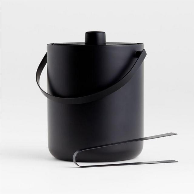 Knight Double-Wall Matte Black Stainless Steel Ice Bucket with Tongs