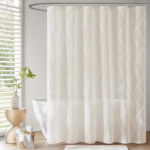 Madison Park Candice Sheer Shower Curtain, Lightweight Sheer Fabric with Geometric Pattern, Modern Bathroom Decor, Machine Washable, 72"x84", Ivory