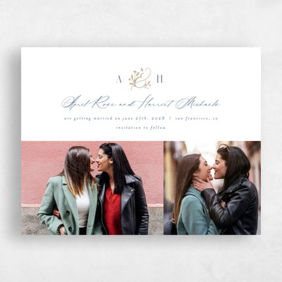 Dark Cobalt, White Wedding Save the Date - Olmo Multiphoto