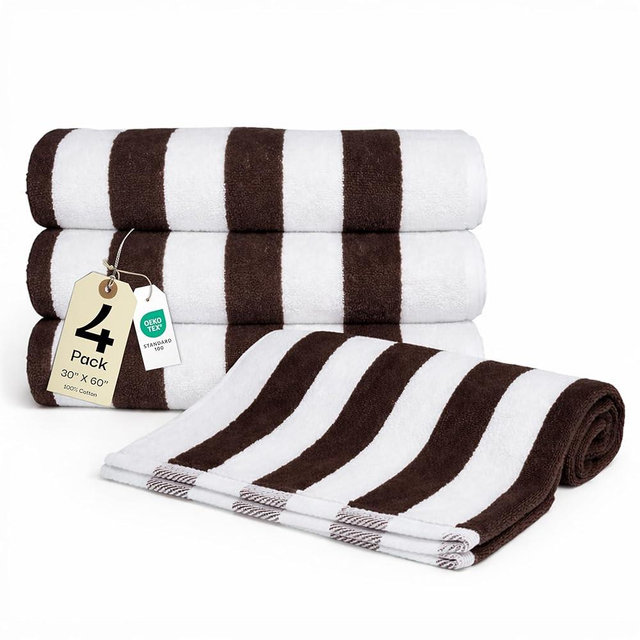 Salt Earth Cotton Striped Beach Cabana Towel, 4 Pack - 30"x60" Quick Dry Towels, Pool Essentials, Travel, Gym & Bathroom Towels, Oversized Beach Vacation EssentialsCoffee Brown