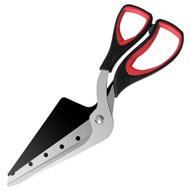 Asdirne Pizza Scissors, Pizza Cutter, Ultra Sharp Detachable Blade with a Tray, Ergonomic Soft TPR Grip, 10.3Inch, Black&Red
