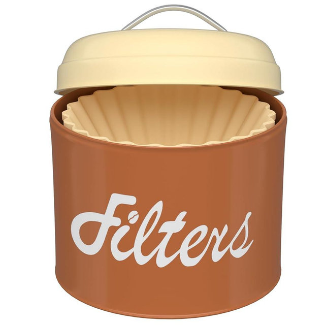 Brown Basket Coffee Filter Holder with Lid - Round Storage Container for Counter - Rustic Farmhouse Coffee Bar Accessories Decor