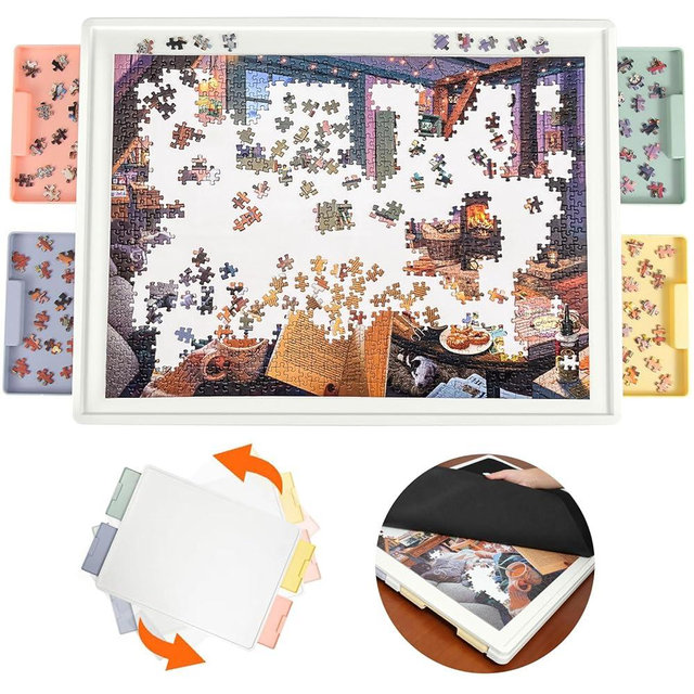 Playboda 1000 Pieces Rotating Plastic Puzzle Board with Drawers and Cover, 30"x22" Portable Spinning Jigsaw Puzzle Table for Adults, Upgraded Lazy Susan, Ideal Gift for Mum