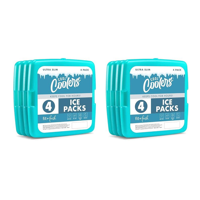 Cool Coolers by Fit + Fresh, Reusable & Long-Lasting Slim Ice Packs, Cold Packs for Lunch Boxes, ice Packs for Lunch Bags. Cooler Accessories for Camping, Beach, Lunch, and Work, 8PK, Green