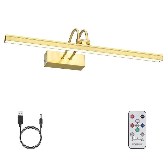 FUNCHDAY Picture Light Wireless, Rechargeable Painting Light with Remote, 280LM Dimmable Art Lighting Battery Operated, 16inch Rotary Picture Lights for Paintings,Wall Artwork,Frame (Brass)