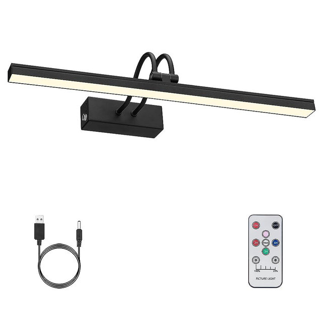 FUNCHDAY Picture Light, Wireless Rechargeable Gallery Light with Remote, 280LM Dimmable LED Painting Light Battery Operated, 16" Metal Picture Lights for Paintings,Wall Art,Mirror (Black)