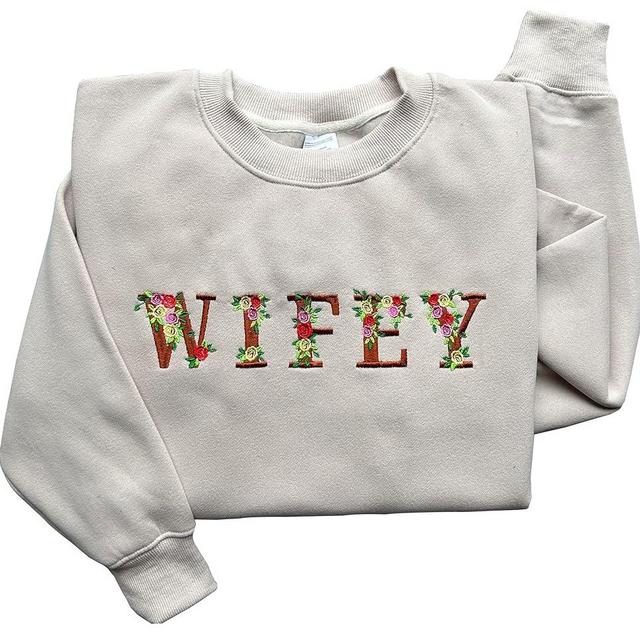 THEKOFS Floral Embroidered Bride Sweatshirt, Wife Sweatshirt, Wifey Crewneck Sweatshirt, Mrs Sweatshirt, Bride Gifts