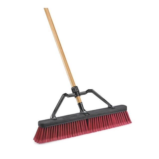 LIBMAN 827 Push Broom with Hard Polymer Support Brace, 24", Medium-Duty Bristles, Wood Handle