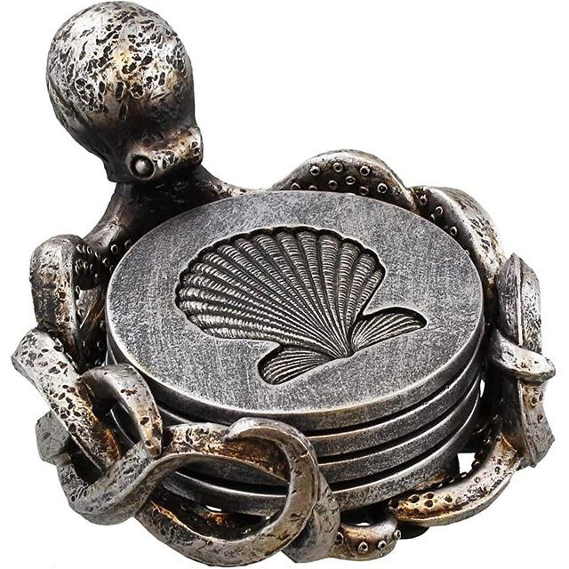 Old River Outdoors Octopus Coaster Set - Nautical Ocean Beach Sea Shell Coastal Decor