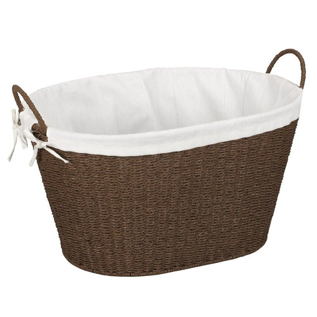 Household Essentials ML-7067 Paper Rope Wicker Laundry Basket with Handles | Comes with Removable Liner | Dark Brown Stain